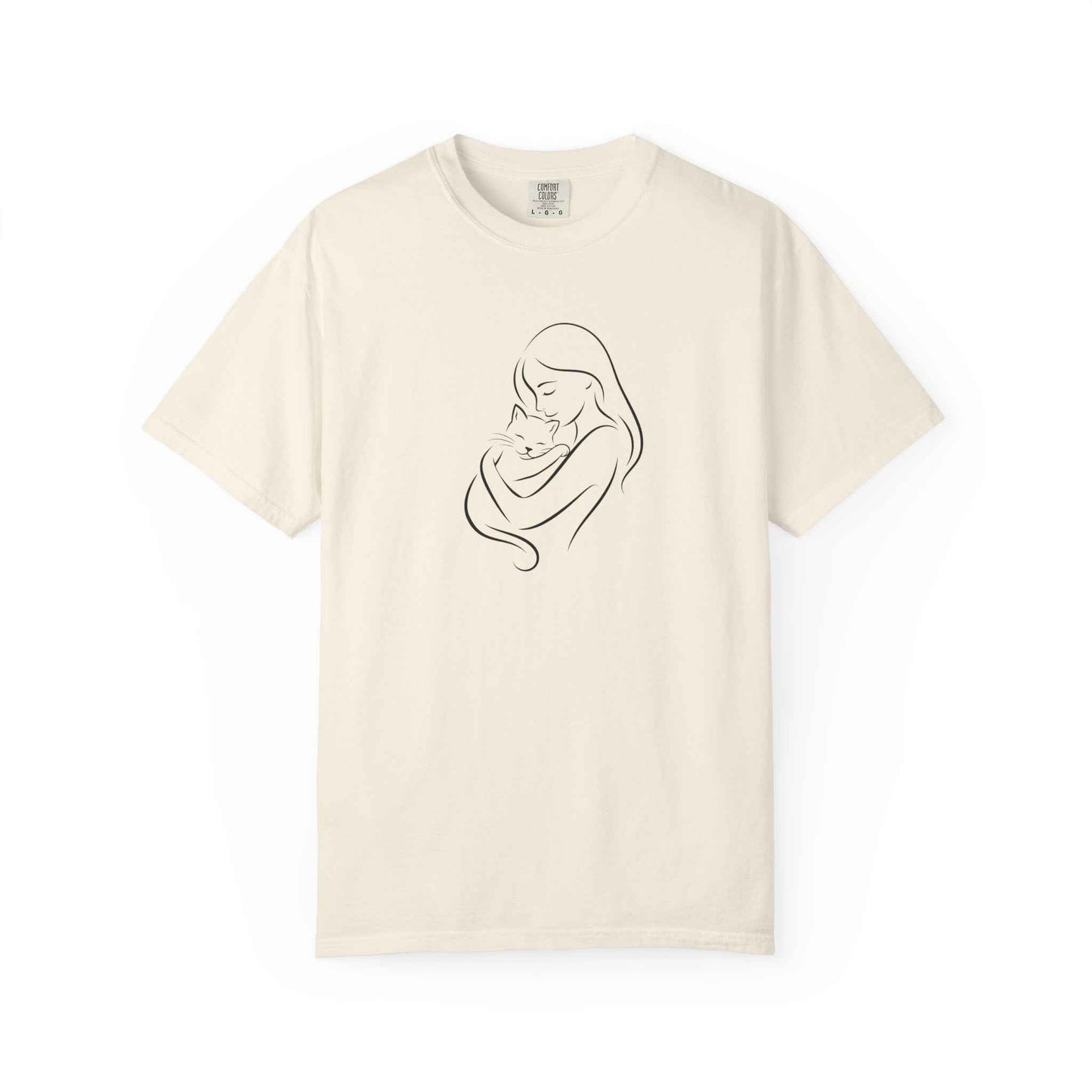 Camiseta Madre y Gato Abrazo | Camiseta Minimalista de Arte Lineal para Mamás de Gatos