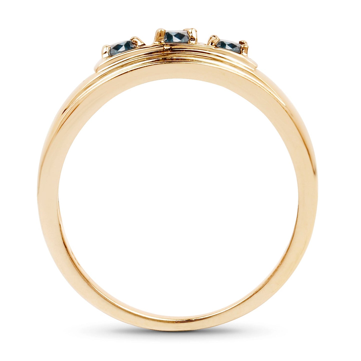 14K Yellow Gold Plated Blue Diamond Sterling Silver Engagement Ring