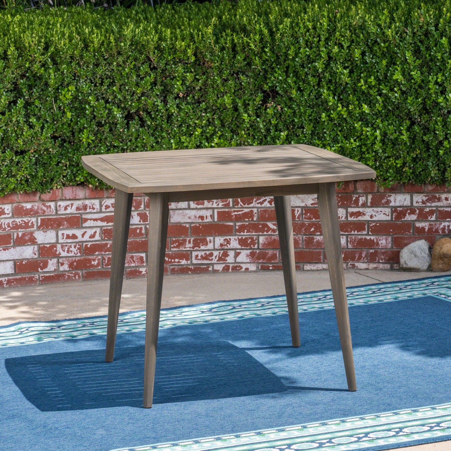 Outdoor Square Acacia Wood Table with Straight Legs, Gray - Korvel