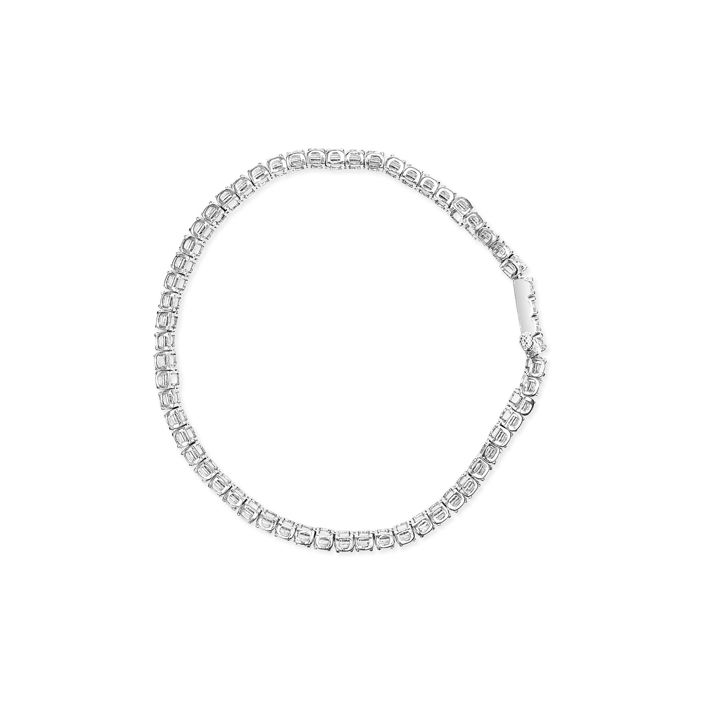 .925 Sterling Silver Diamond Collar Link Bracelet - Size 7.25 Inches