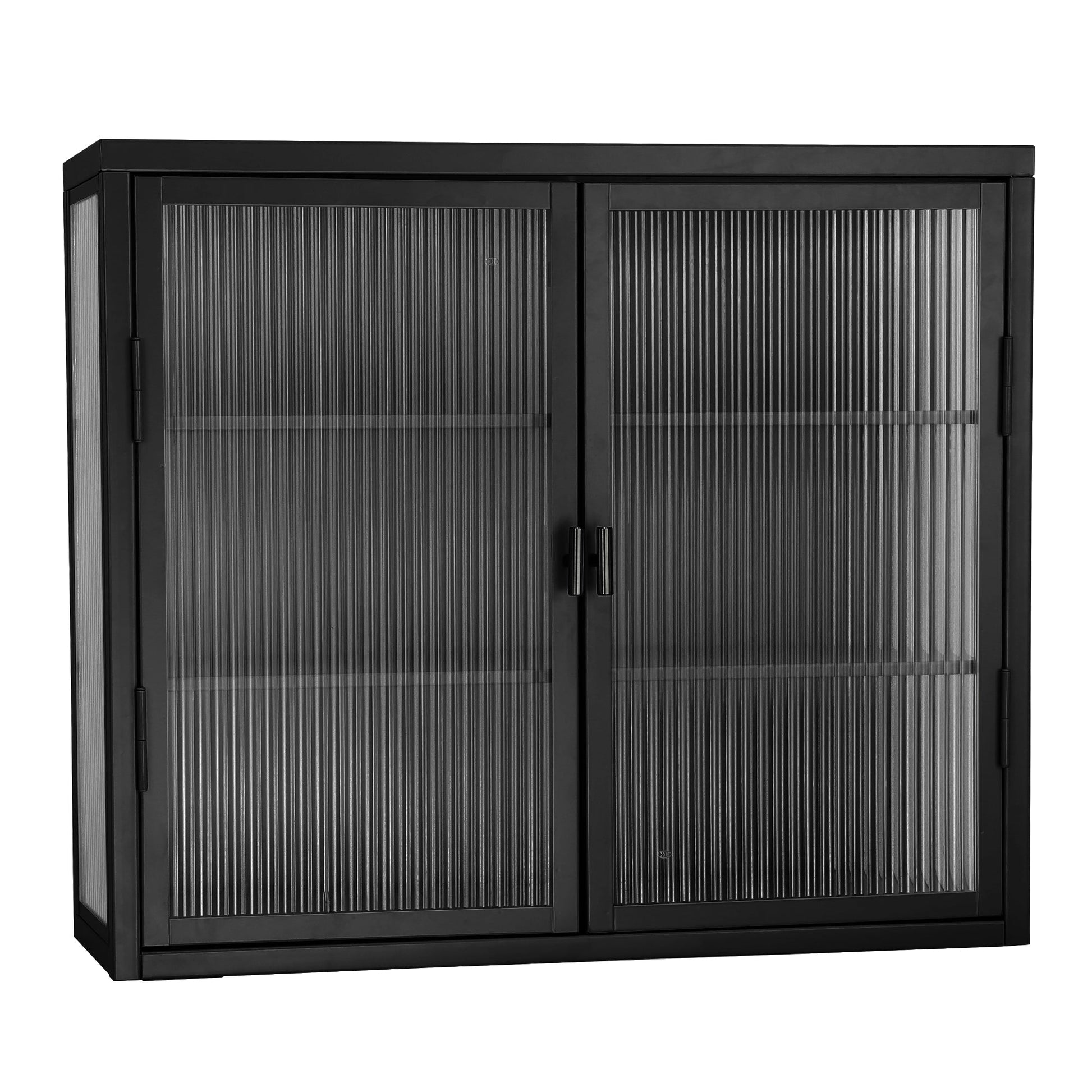 Retro Style Haze Double Glass Door Wall Cabinet With Detachable Shelves for Office Dining Room Living Room - Korvel