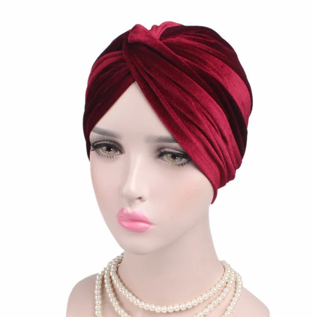 Women Velvet Turban Hat Headband Muslim Hijab Caps Female Soft Bandana Headband Hijabs Head Wrap Hair Accessories Supplies - Korvel