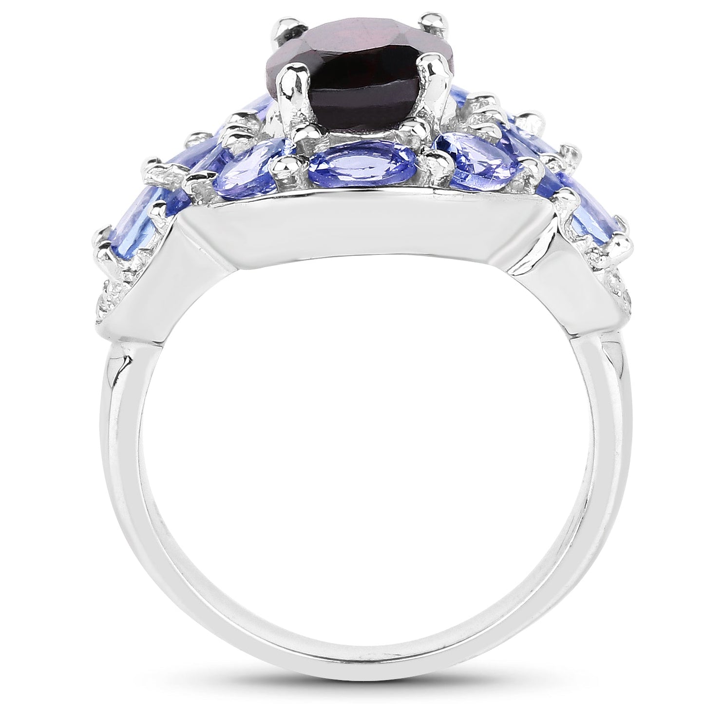 Bague en argent sterling avec grenat de 4,20 carats, tanzanite et topaze blanche