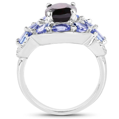 4.20 Carat Garnet, Tanzanite & White Topaz Sterling Silver Ring
