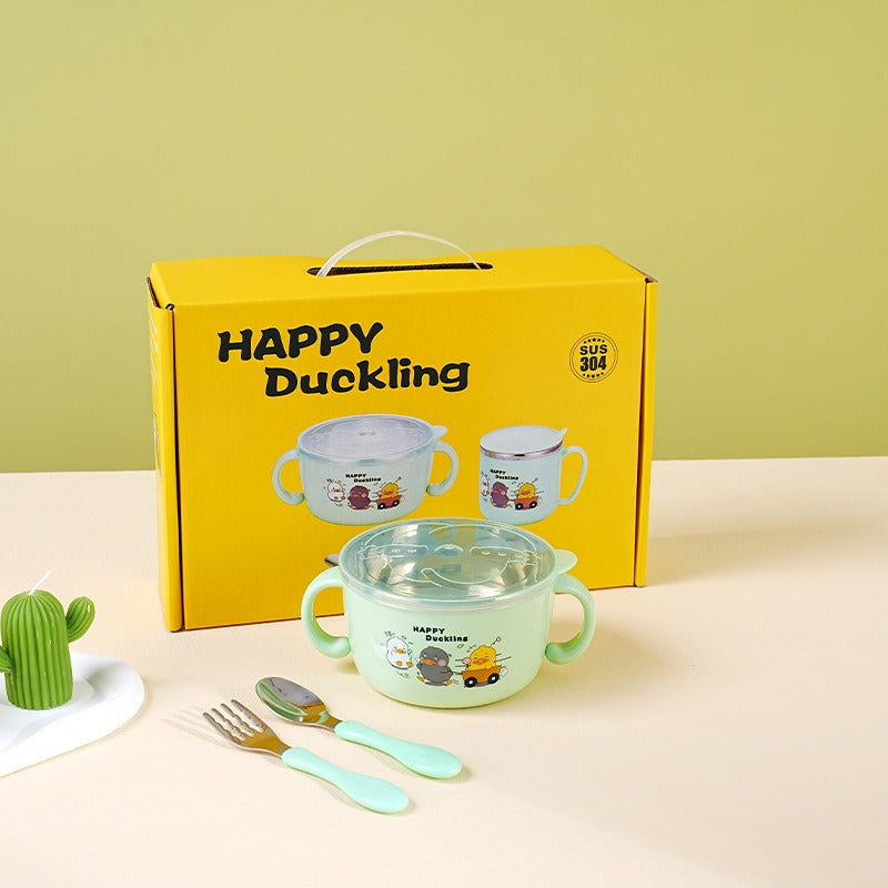 304 stainless steel children's tableware set cute baby food bowl stainless steel tableware children's water cup - Korvel
