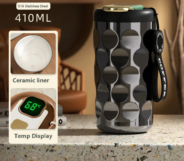 LED temperature display insulated cup 316 stainless steel cup intelligent coffee insulated bottle 410ml vacuum bottle coffee cup - Korvel