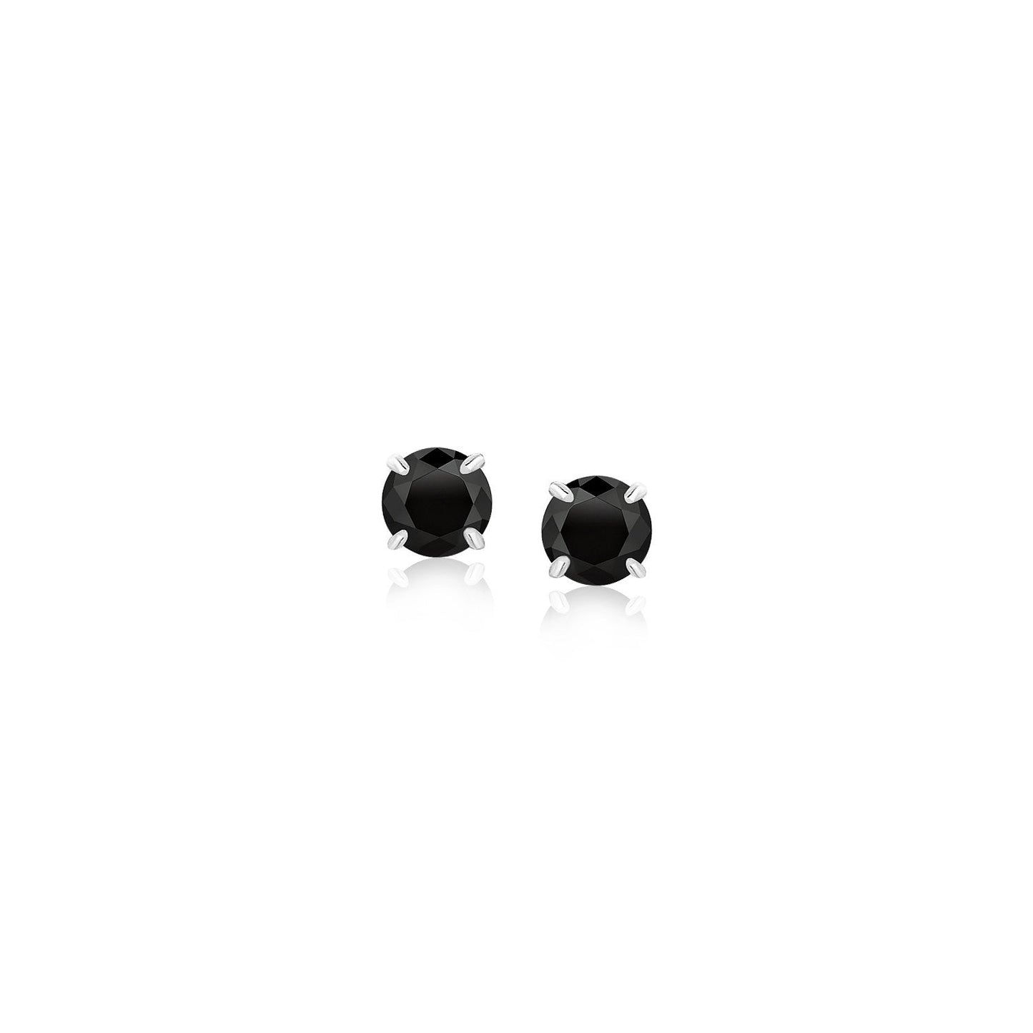 14k White Gold Stud Earrings with Black Cubic Zirconia