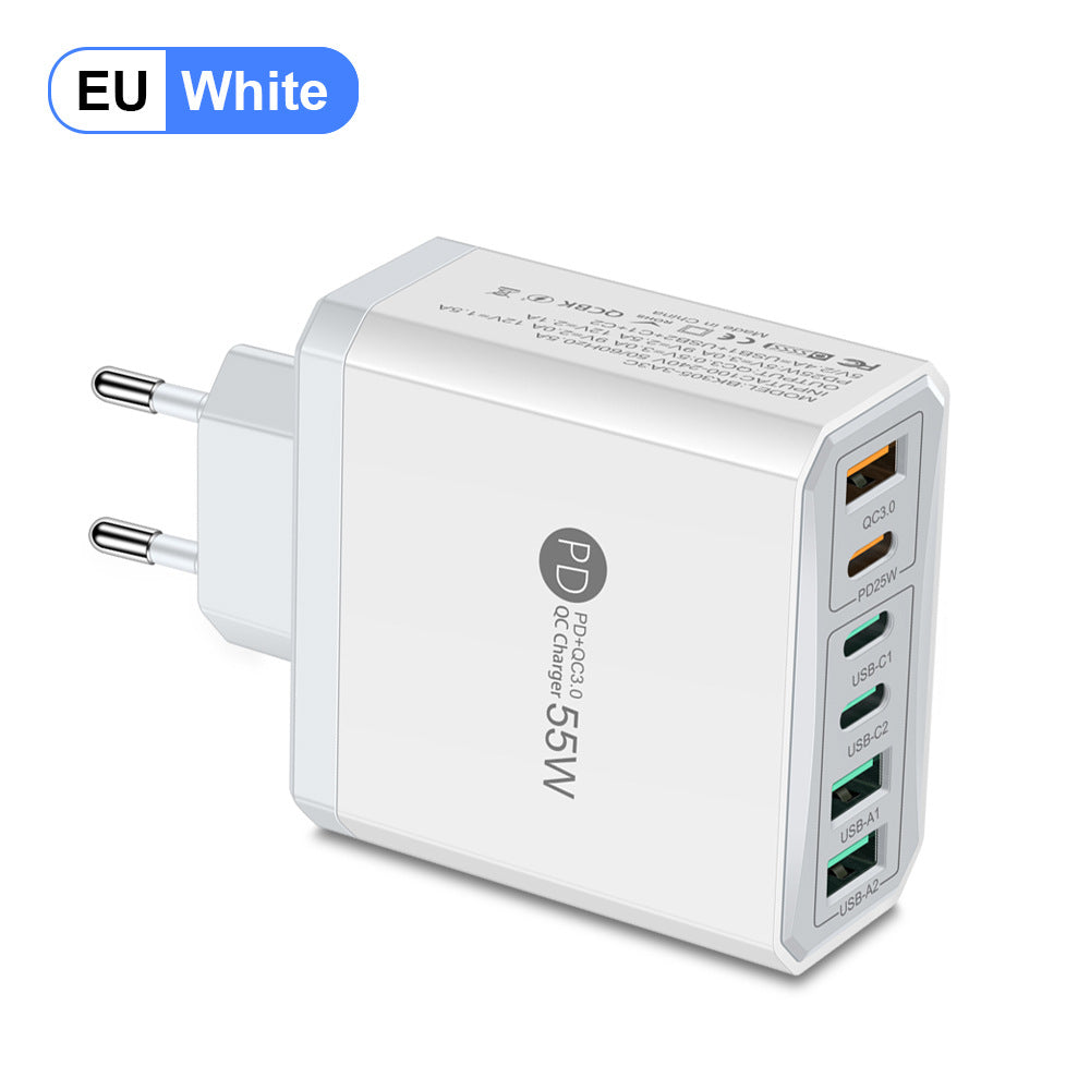 Fast charging mobile phone charger standard PD55W QC3.0+PD25W 3PD+3USB travel charging head - Korvel
