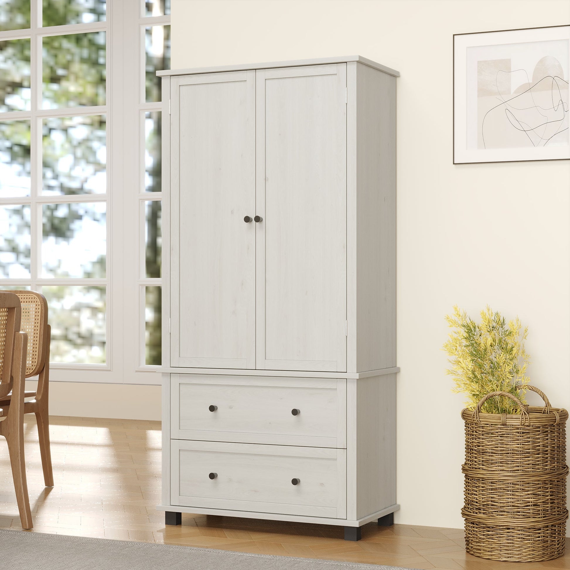 70 inch high kitchen pantry storage cabinet with 2 drawers and 3 shelves, large storage cabinet (antique white) - Korvel