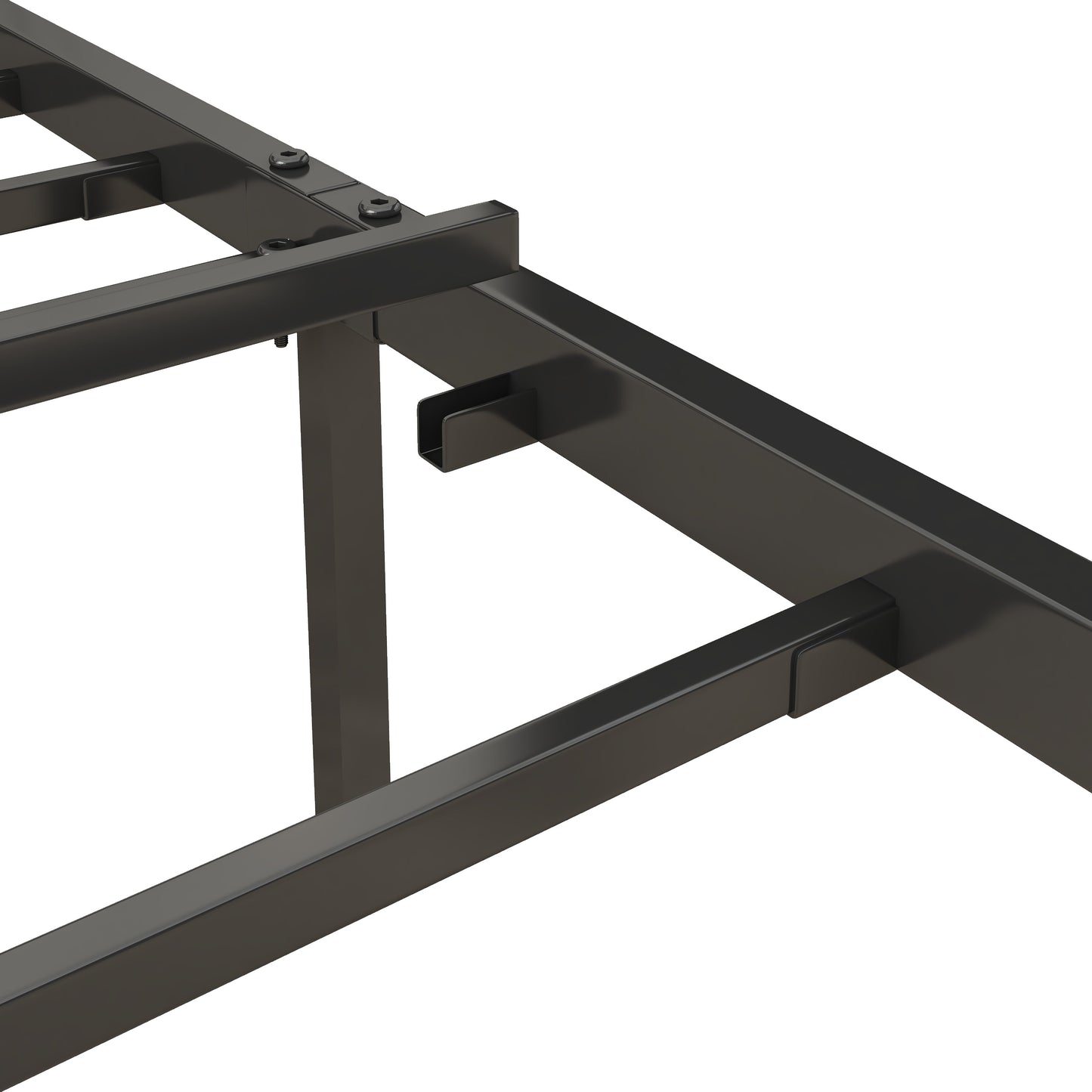 Full Size Bed Frame with Charging Station, Upholstered Headboard, Metal Platform, Grey - Korvel
