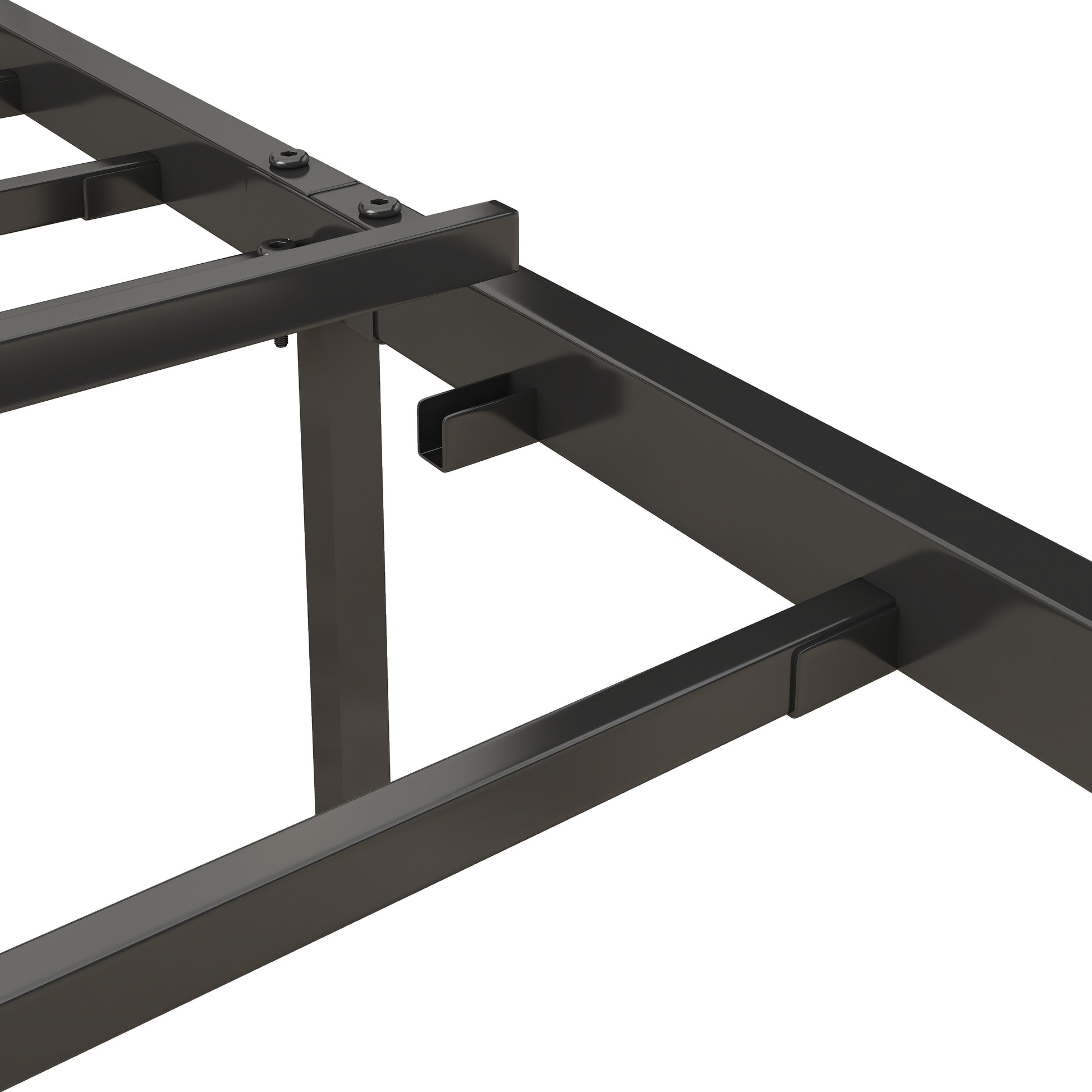 Full Size Bed Frame with Charging Station, Upholstered Headboard, Metal Platform, Grey - Korvel