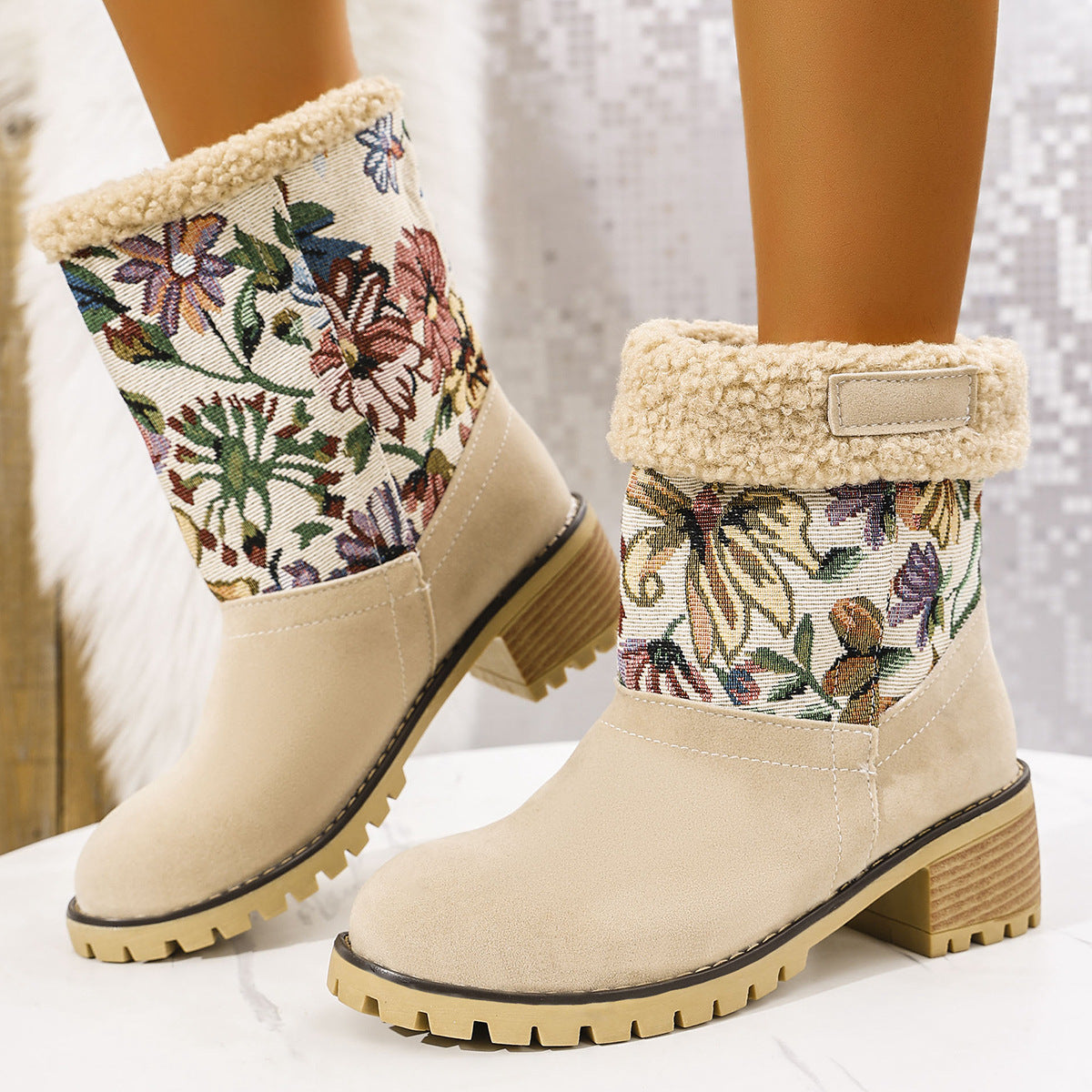Botas de Nieve Bordadas con Flores de Estilo Étnico para Mujeres