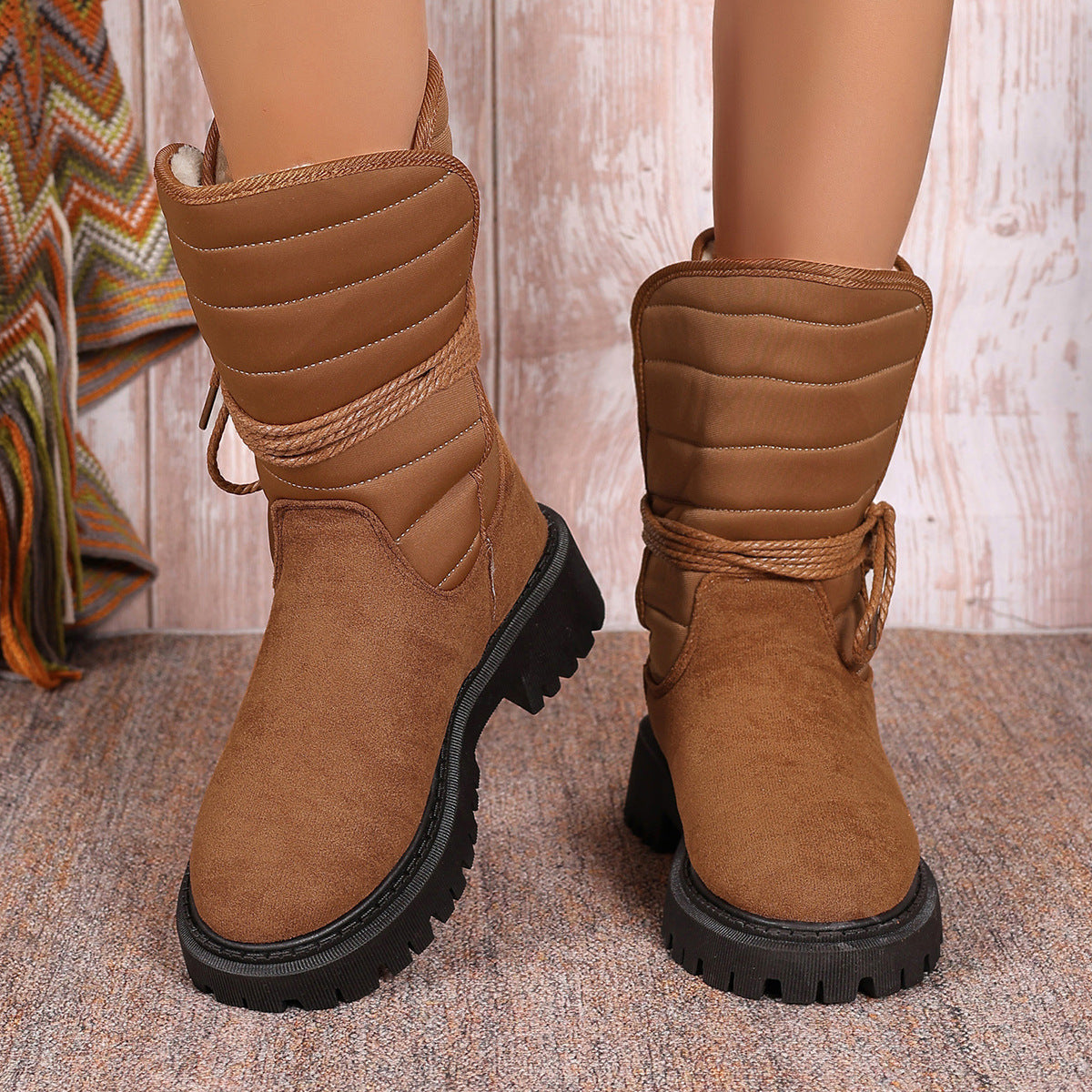 Botas de Nieve de Media Tubo con Tacón Grueso para Mujeres