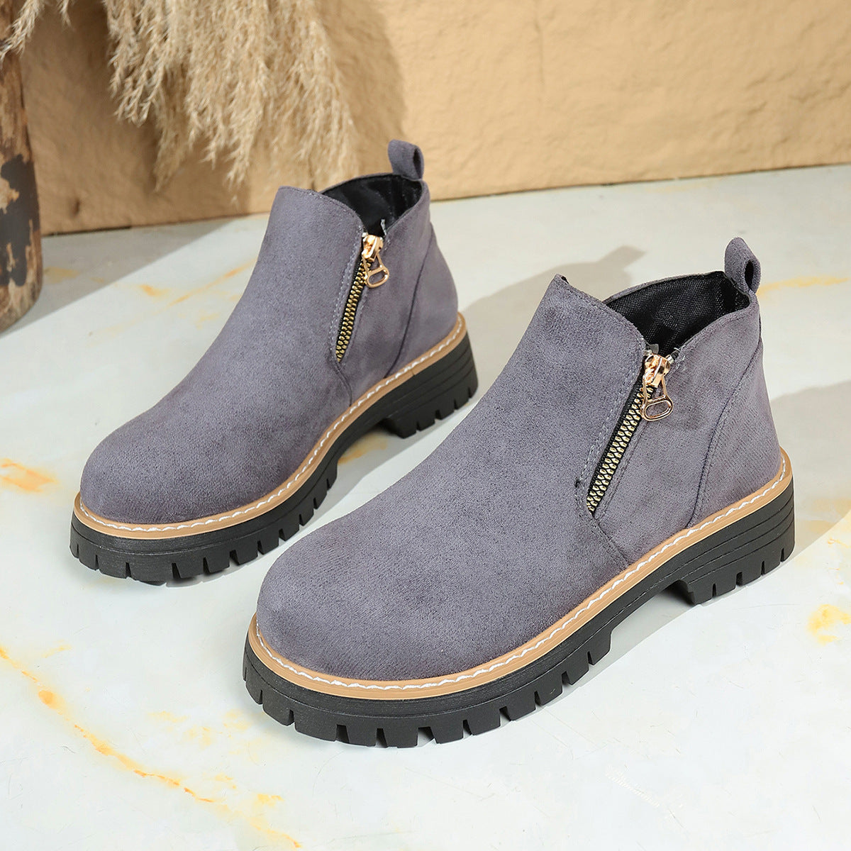 Botas de Tobillo de Ante Chic con Cremallera Lateral para Mujeres