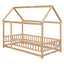Lit en bois taille twin avec cadre de toit de maison et barrières de sécurité