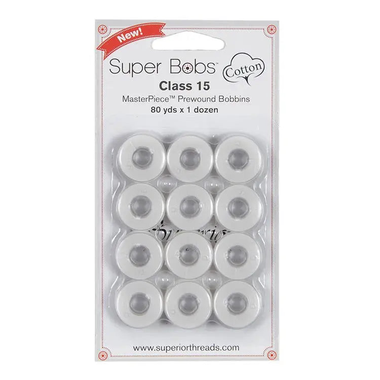 Super Bobs Cotton #186 Blanc Class 15 Bobines Prémontées - Pack de 12