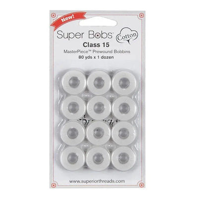 Super Bobs Cotton #186 Blanc Class 15 Pre-Wound Bobbins - 12 Pack