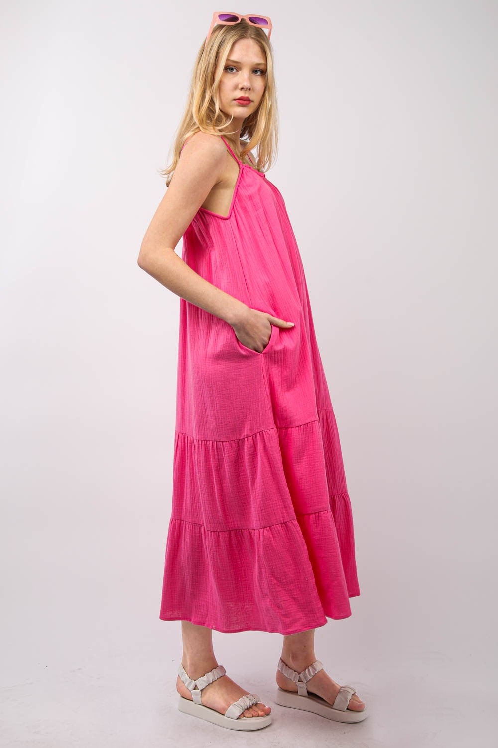 Robe Midi Cami A-Ligne à Volants – Style Estival Élégant