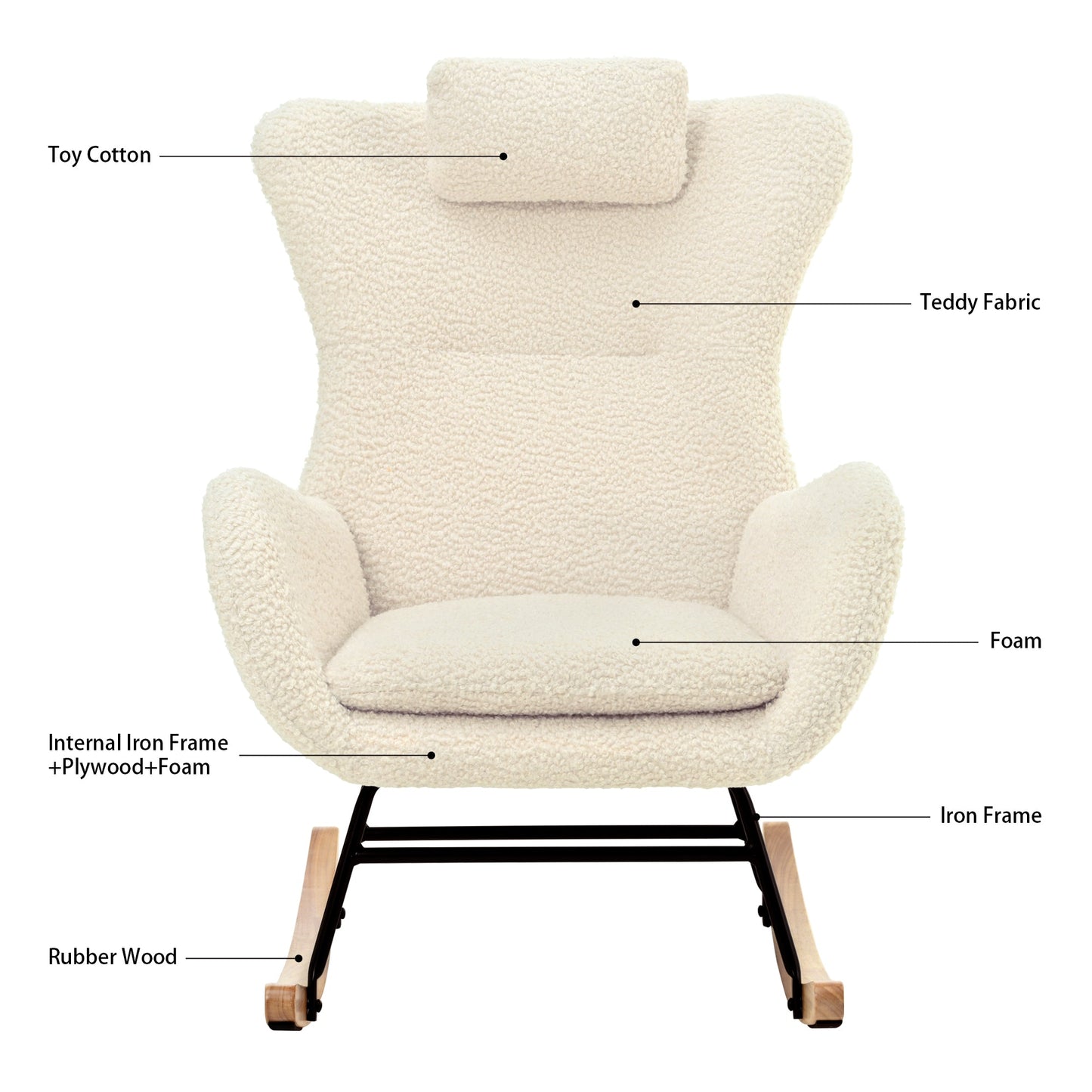 Rocking Chair - with rubber leg and cashmere fabric suitable for living room and bedroom - Korvel
