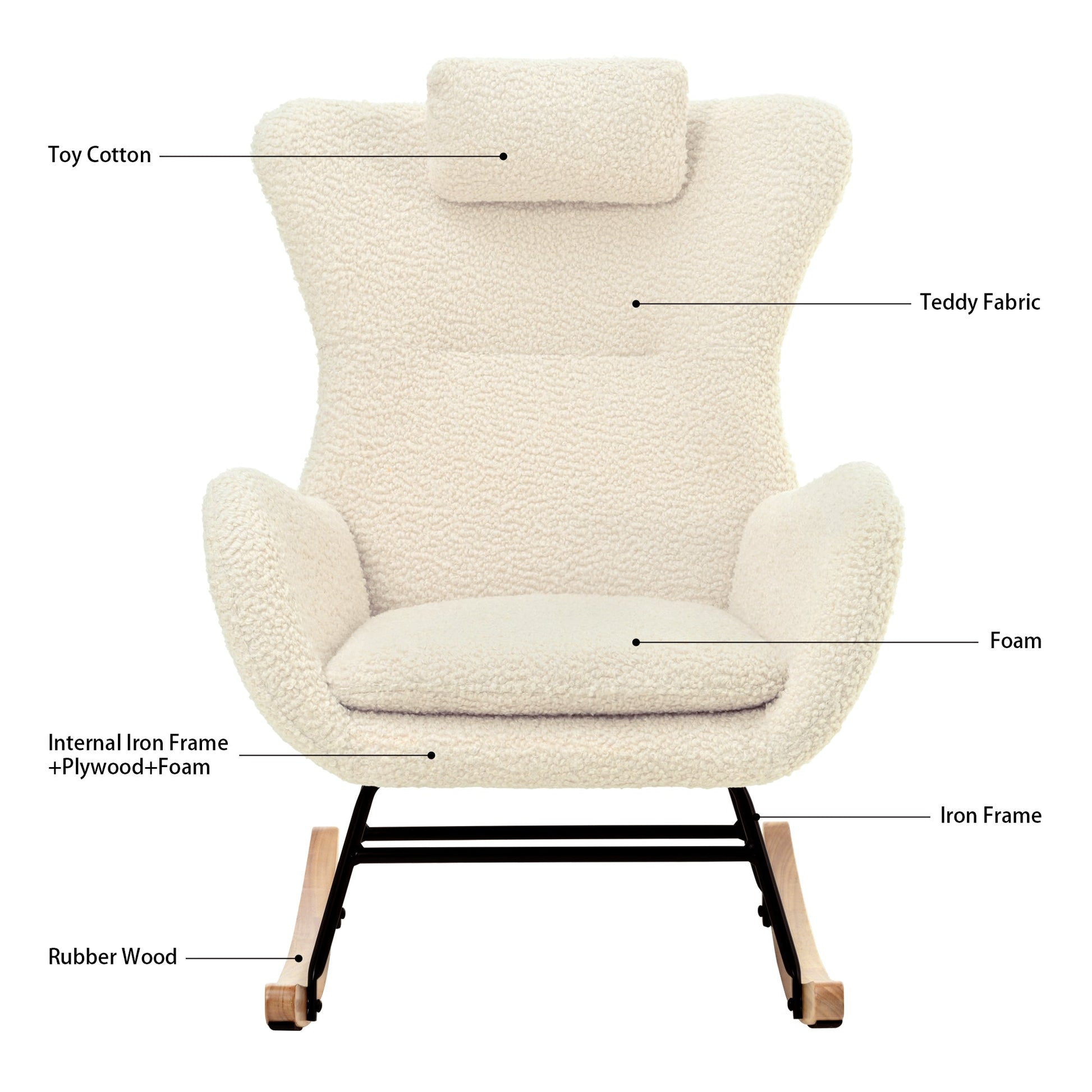 Rocking Chair - with rubber leg and cashmere fabric suitable for living room and bedroom - Korvel