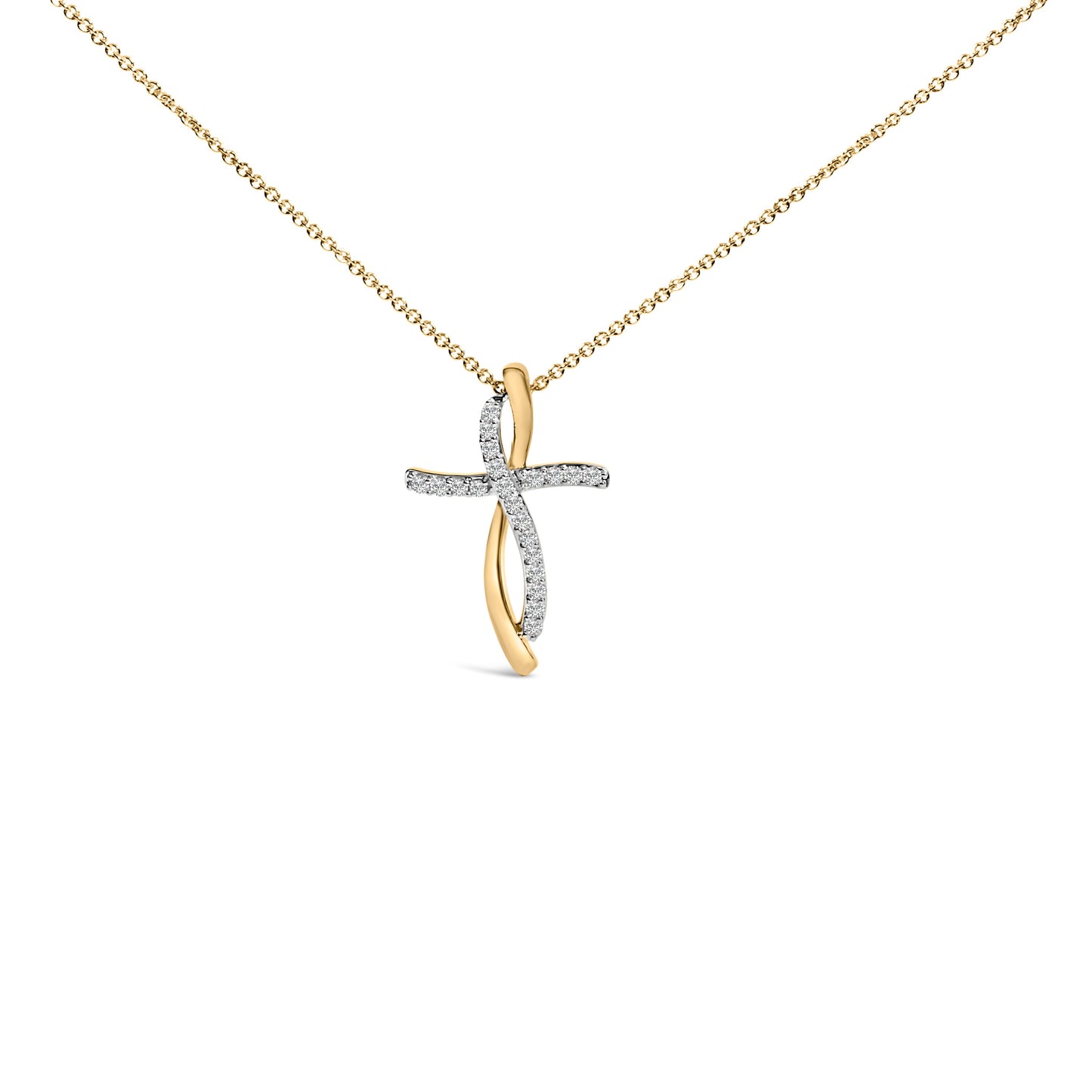 Collier Pendentif Croix en Diamant en Argent Sterling Plaqué Or Jaune 14K