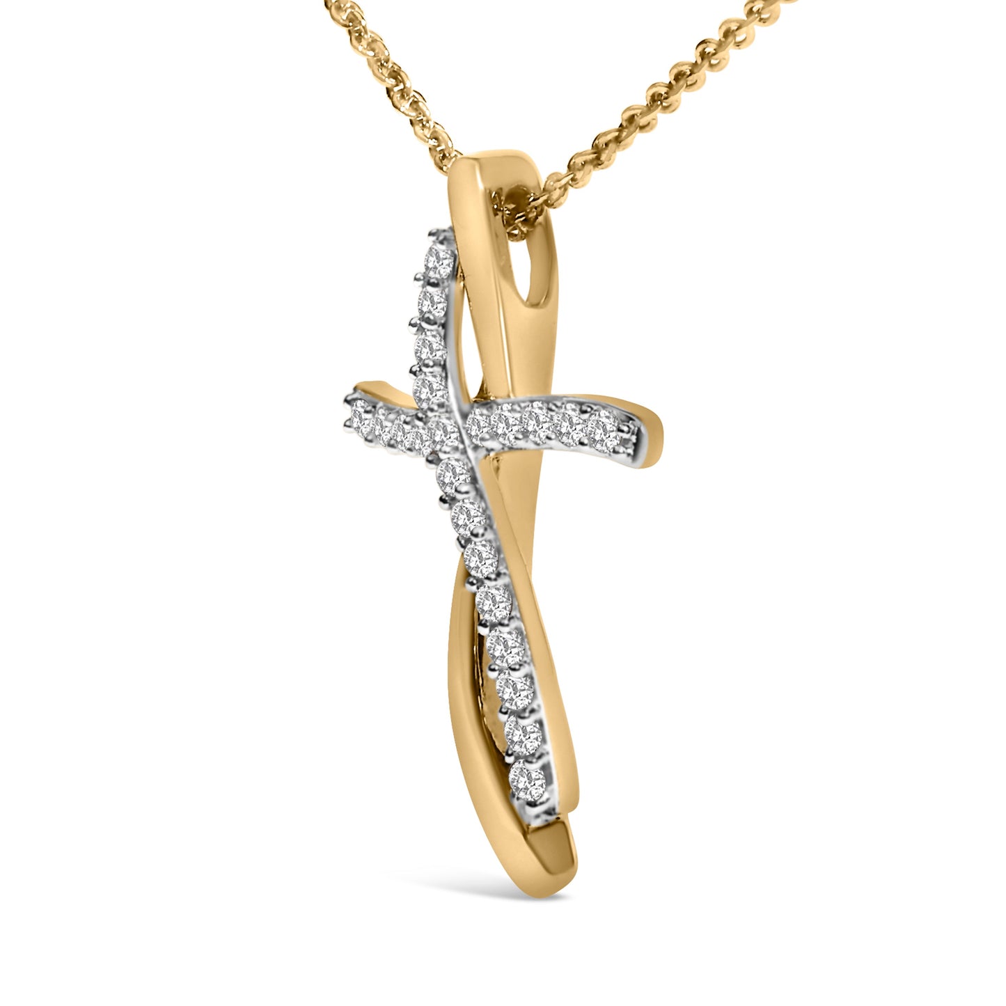 Collier Pendentif Croix en Diamant en Argent Sterling Plaqué Or Jaune 14K