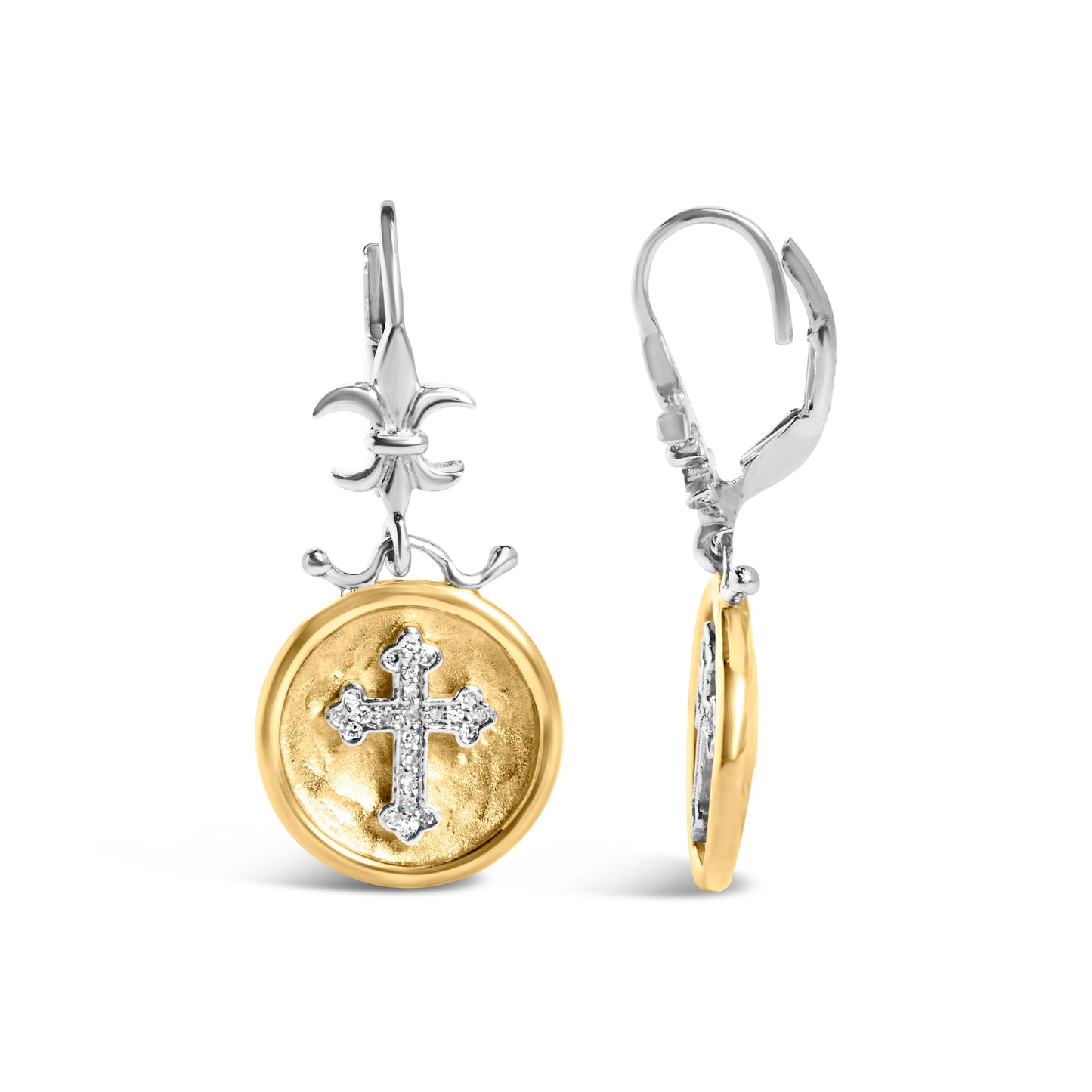 18K Gold Plated Sterling Silver Diamond Medallion Drop Earrings