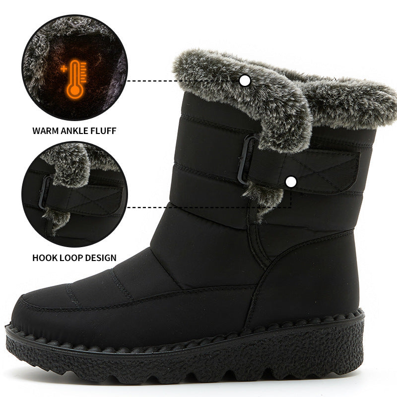 Botas de Nieve Impermeables de Piel Sintética para Mujer con Tacones Bajos