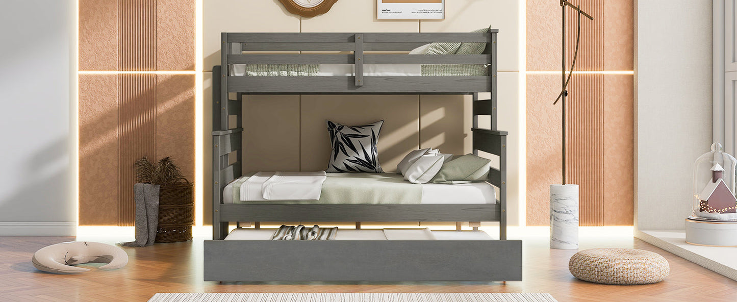 Wood Twin over Full Bunk Bed with Trundle - Gray