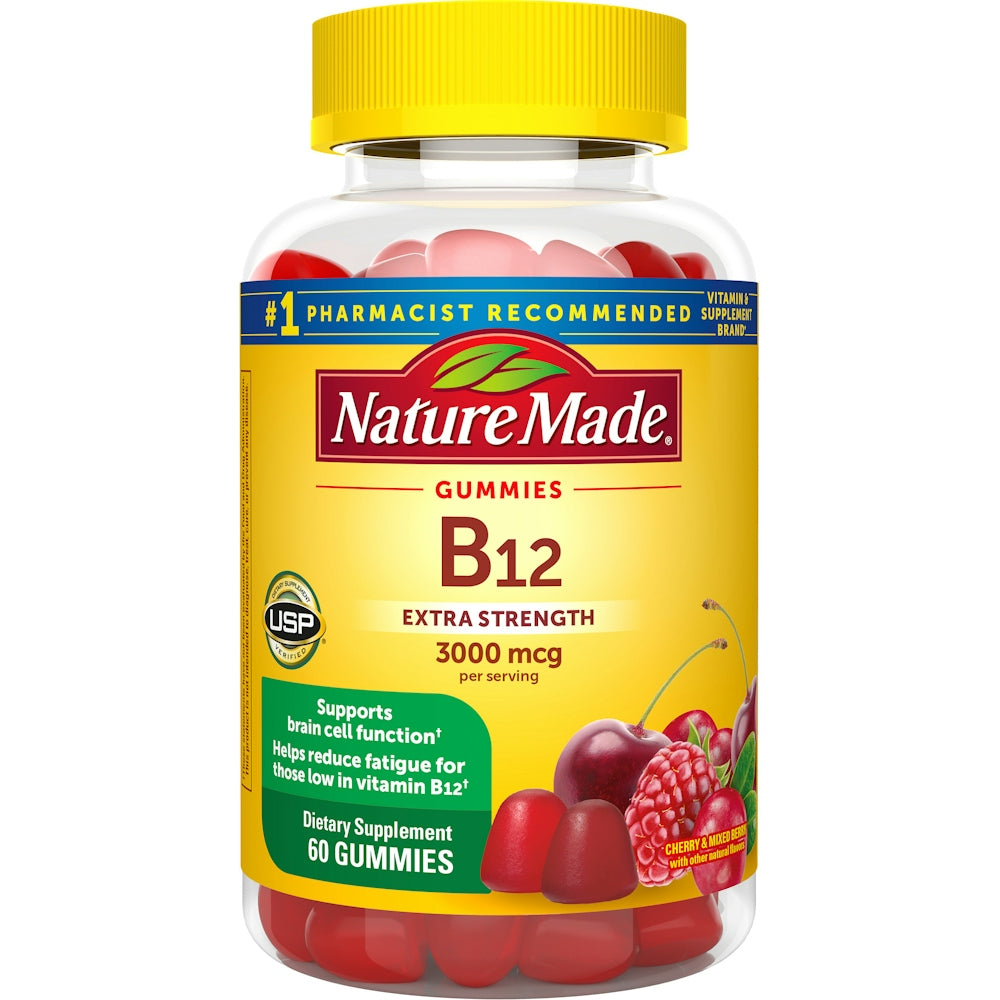 Nature Made Gomas de Vitamina B12 de Fuerza Extra, Cereza y Frutos Mixtos, 3000 Mcg