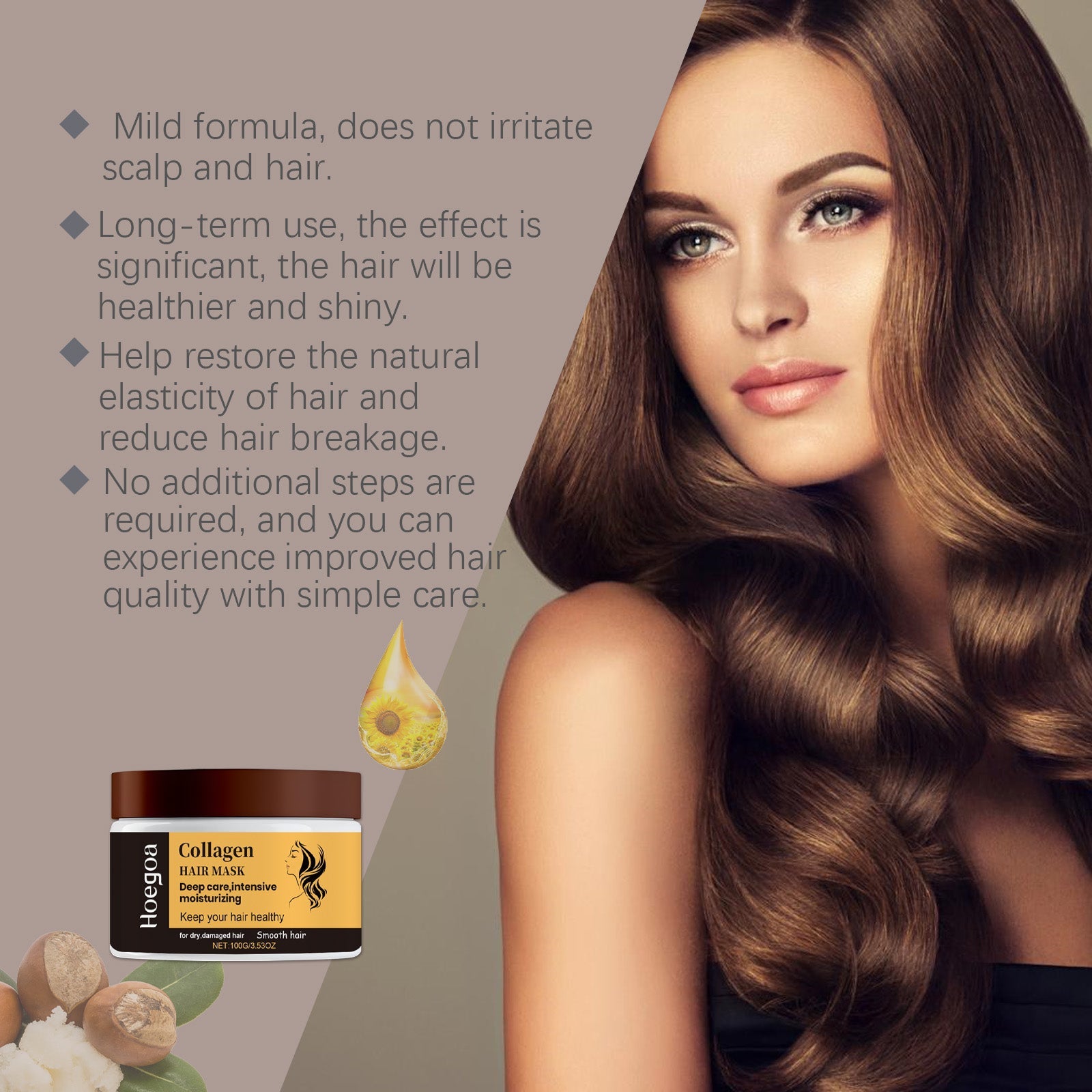 Collagen Hair Mask Restores Dry Hair, Hydrates, Smoothes And Improves Hair Quality - Korvel