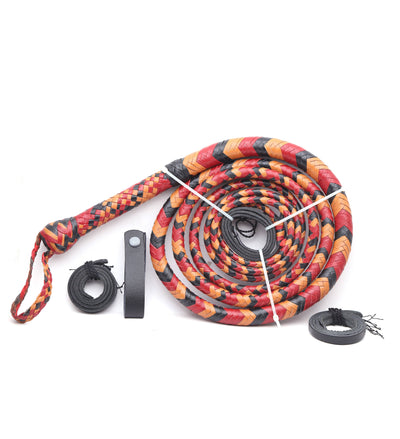 KBS Knives Store Professional Bullwhip – Handcrafted Leather Whip (4ft–16ft, Red, Black & Orange) - Korvel