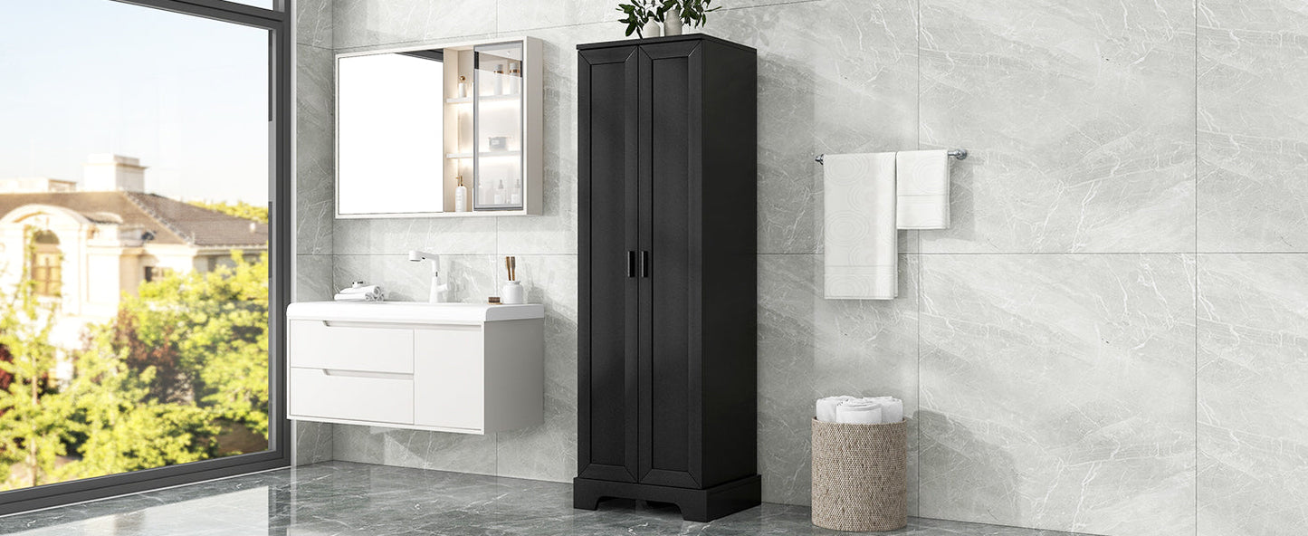 Storage Cabinet with Two Doors for Bathroom, Office, Adjustable Shelf, MDF Board, Black - Korvel