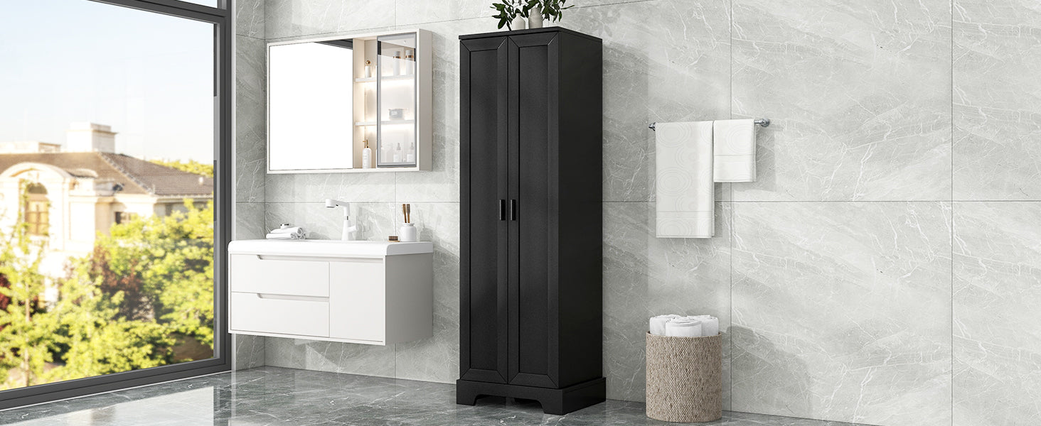 Storage Cabinet with Two Doors for Bathroom, Office, Adjustable Shelf, MDF Board, Black - Korvel