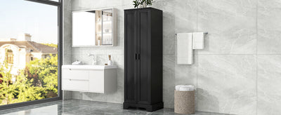 Storage Cabinet with Two Doors for Bathroom, Office, Adjustable Shelf, MDF Board, Black - Korvel