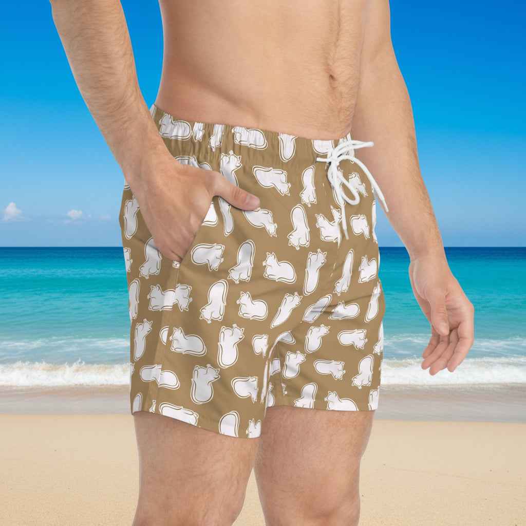Shorts de bain Laid-Back Cat Chaos – Imprimé ton sable