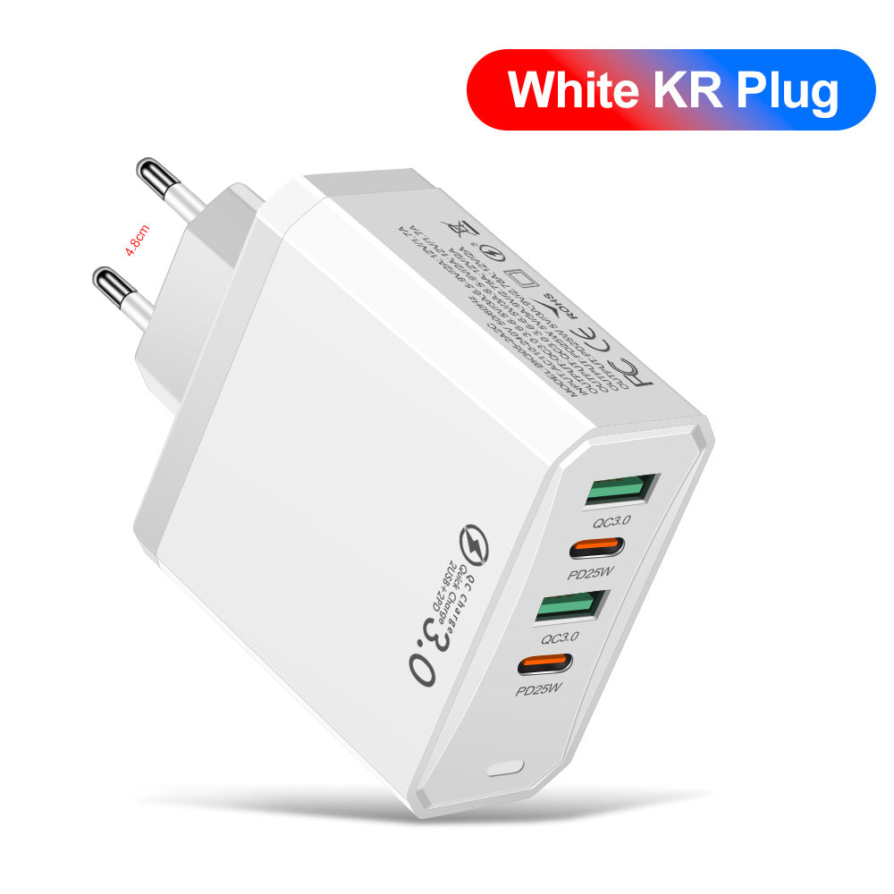 Four in one 2USB+2PD mobile phone charger, tablet plug, European, American and British standard super fast charging - Korvel