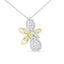 Pendentif en Diamant Floral en Or Blanc et Jaune 14K