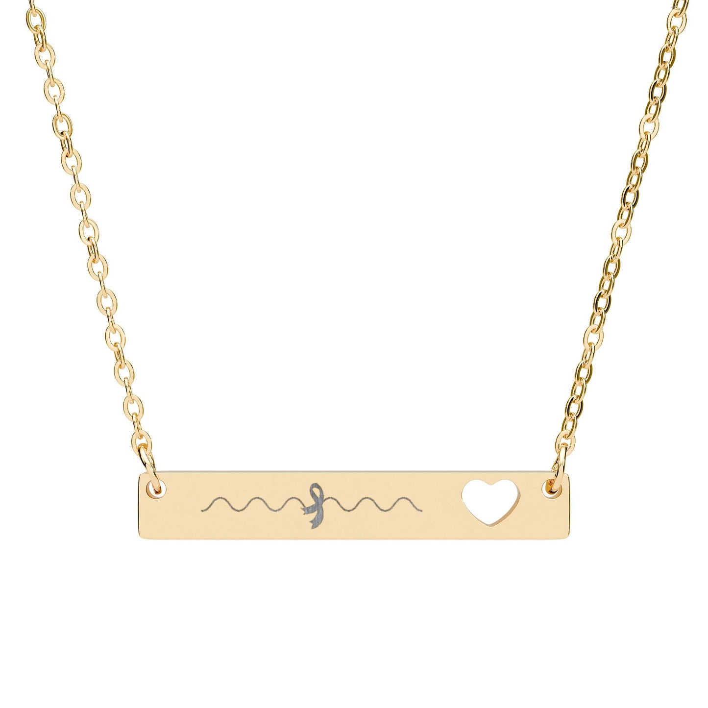 Epilepsy Awareness Bar Necklace with Ribbon & Heart Cutout