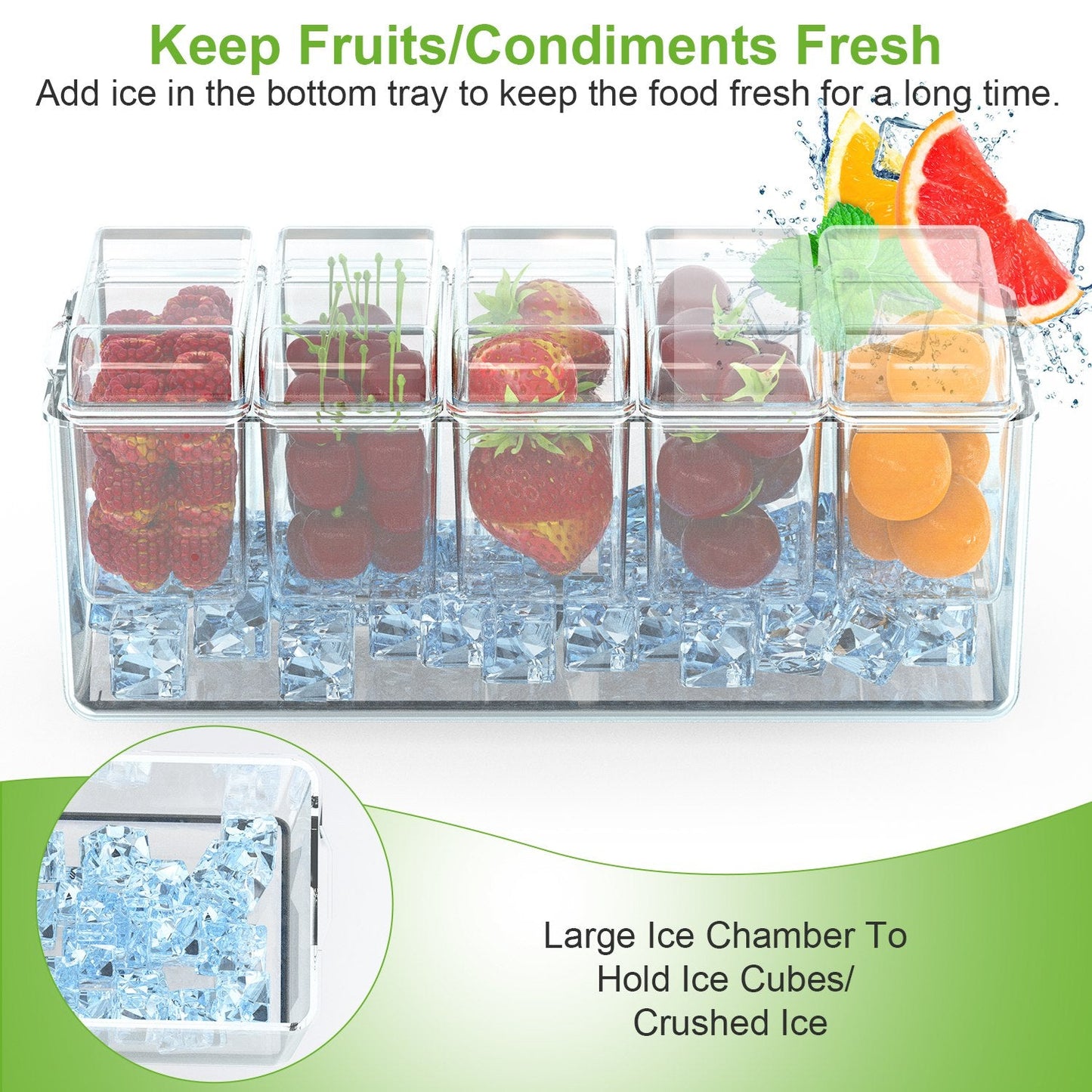 Ice Chilled Condiment Caddy Serving Tray with Removable Containers