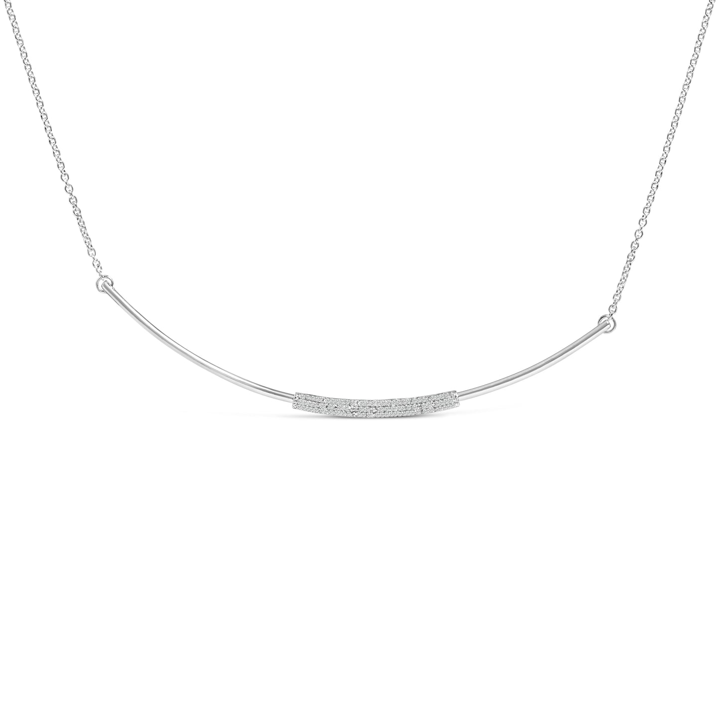 .925 Sterling Silver Diamond Curved Bar Necklace