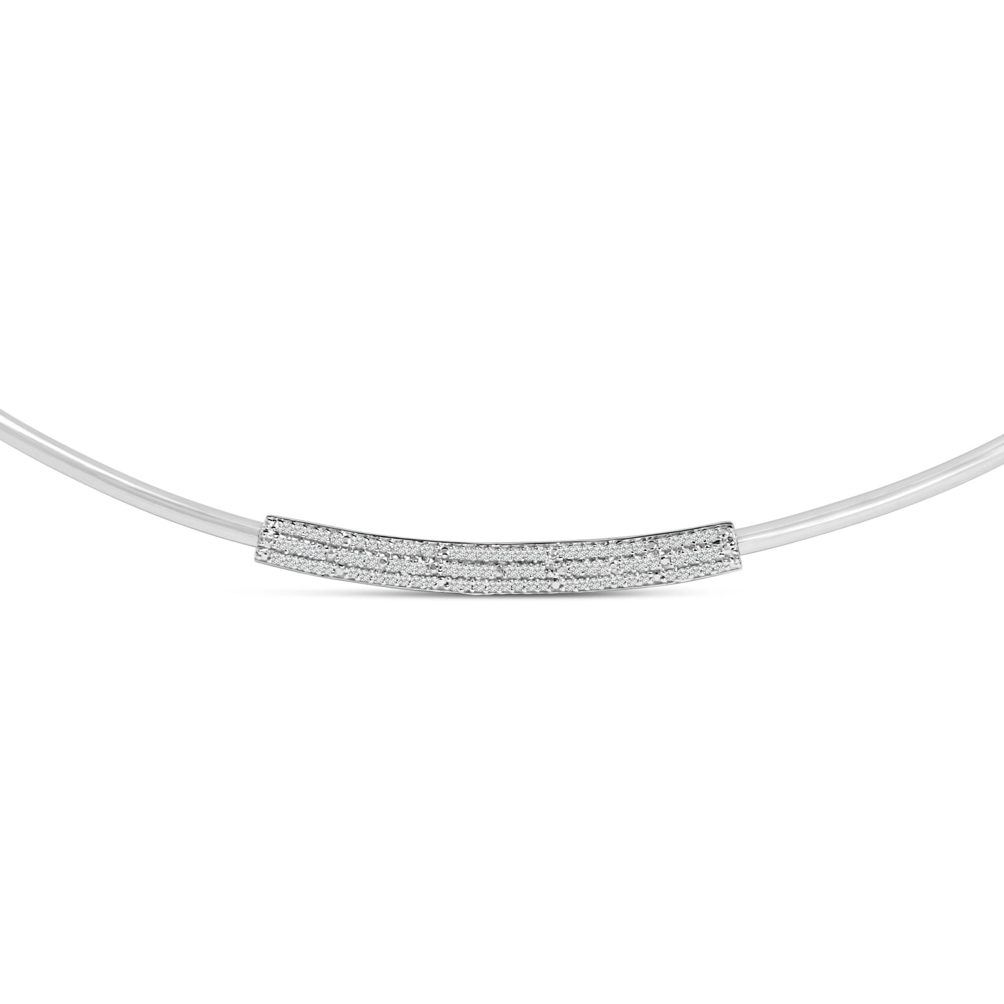 .925 Sterling Silver Diamond Curved Bar Necklace