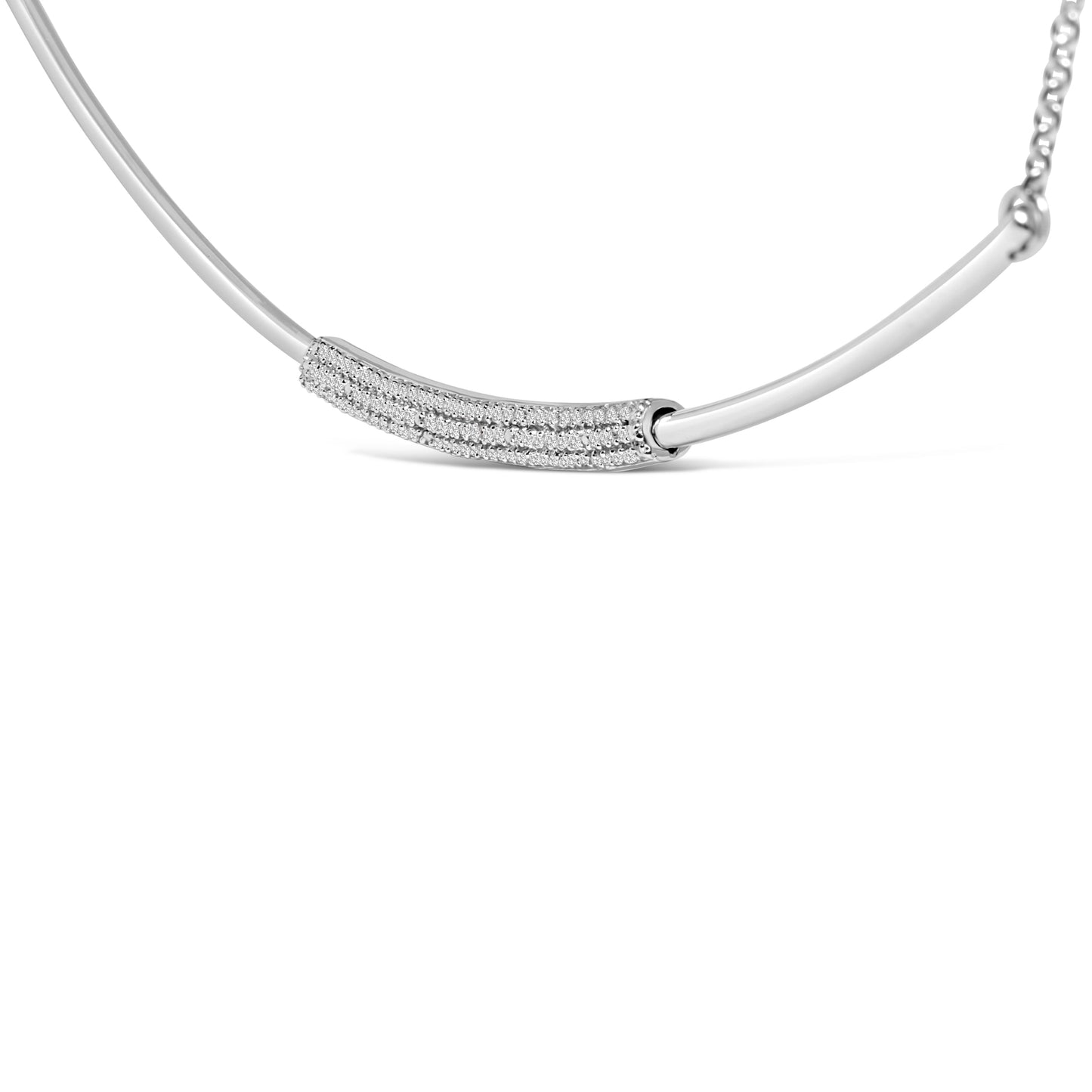 .925 Sterling Silver Diamond Curved Bar Necklace