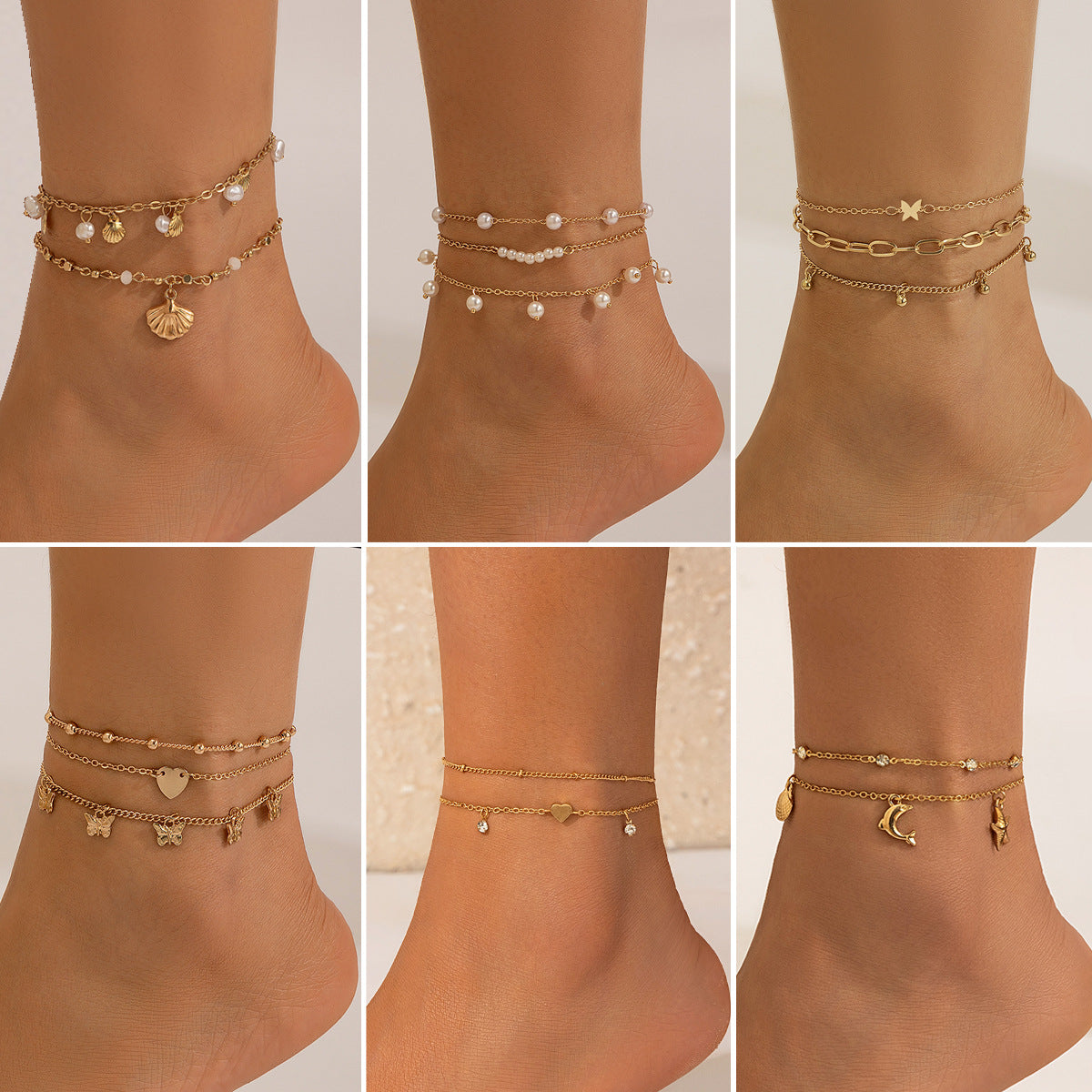 Beach Anklet Star Butterfly Chain Imitation Pearl Foot Chain Ocean Wind Shell Dolphin Foot Jewelry - Korvel