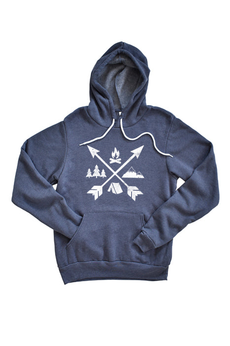 Adventure-Ready Unisex Hoodie - Camping Arrows 1891 - Korvel