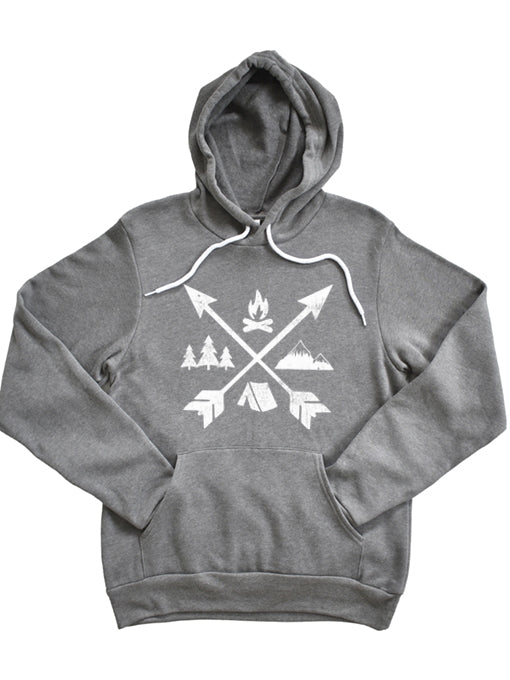 Adventure-Ready Unisex Hoodie - Camping Arrows 1891 - Korvel