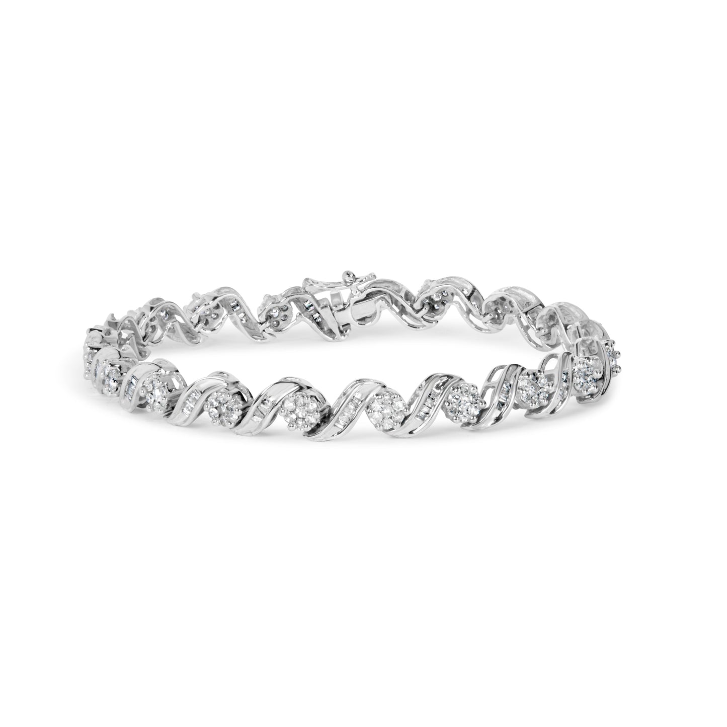 Pulsera de Enlace Espiral y Clúster de Diamantes en Oro Blanco de 14K - 2.00 Cttw