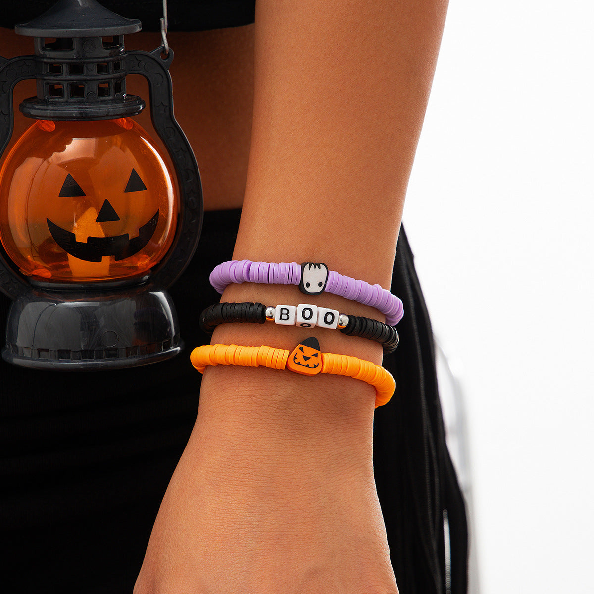 Halloween Soft Ceramic Elastic Bracelet Set Dark Wind Pumpkin Head Letter Bracelet - Korvel