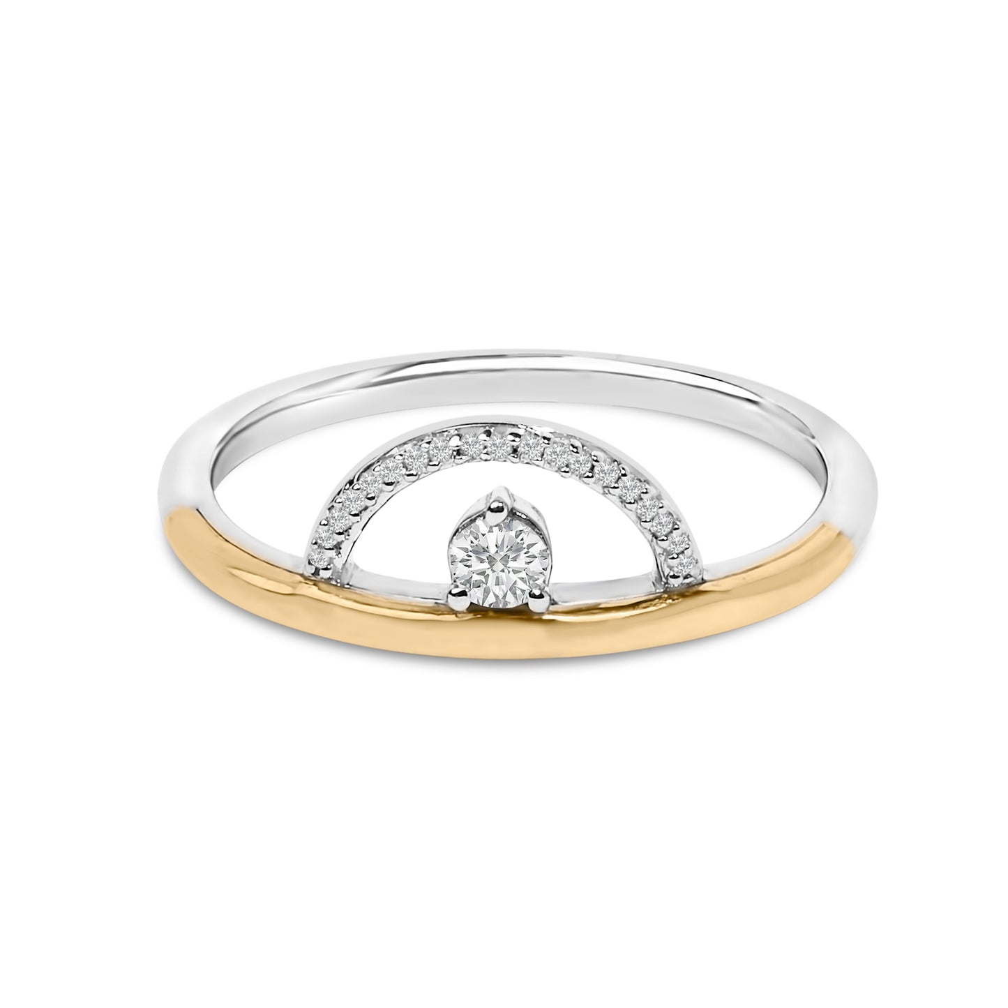 14K Yellow Gold Plated Sterling Silver Diamond Arc Ring