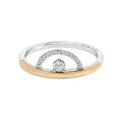 Bague Arc en Diamant en Argent Sterling Plaqué Or Jaune 14K
